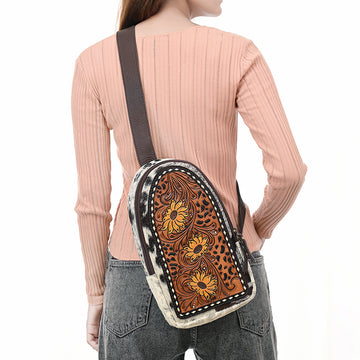 American Darling Sling Beautifully Hand Tooled Hair On Genuine Leather Women Bag Western Handbag Purse |